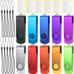 USB Sticks 32GB USB 2.0 Memory Stick Pack of 10 Uflatek Memory Stick Colourful Flash Drive Rotate USB Flash Drive Metal Thumb Drive External Data Stick with Lanyard Pack of 10