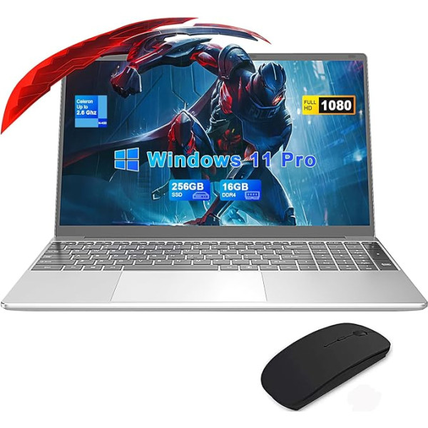 FIRMAST Portatīvais dators 15,6 collu, Notebook Win 11 Pro, 16GB DDR4 + 256GB SSD, Celeron N4000 Notebook, 1920 x 1080 IPS FHD, spēļu portatīvais dators ar 4500mAh, 5G/2.4G WiFi, Mini HDMI, USB 3.0