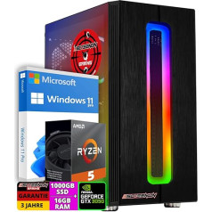 ScreenOn Gaming PC Ryzen 5 5600G - RTX 3050 8 GB grafiskā karte - 16 GB RAM DDR4 3200 MHz - 1000 GB m.2 - Windows 11 Pro - WLAN 300 Mbps - spēļu dators ar 3 gadu garantiju