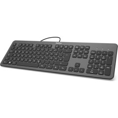 Hama KC-700 USB tastatūra ar kabeli (PC tastatūra ar plakaniem taustiņiem, klusa tastatūra ar šķērveida taustiņiem, vācu tastatūras izkārtojums QWERTZ, USB-A, īpaši garš kabelis 180 cm) Antracīts/melns