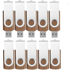 USB Stick 4GB Pack of 10 TATMOHIK Wooden USB Stick Memory 4GB Pack of 10 Pendrive USB 2.0 Metal Swivel Clip USB Flash Drive Fast Speed Memory Stick (Walnut Wood, 4GB, 10 Pieces)