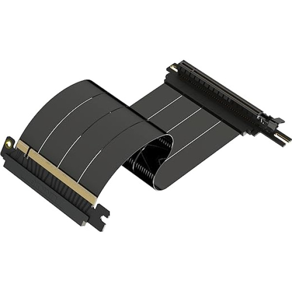 LINKUP - AVA5 PCIE 5.0 Riser kabelis - nākotnes risinājums 5. paaudzes GPU - x16 128 GB/s ar saiti, retimizāciju un barošanas kļūdu korekciju - saderīgs ar NZXT H1 un PCIe4.0 - melns, 25 cm, ar vienu reverso kreiso leņķi