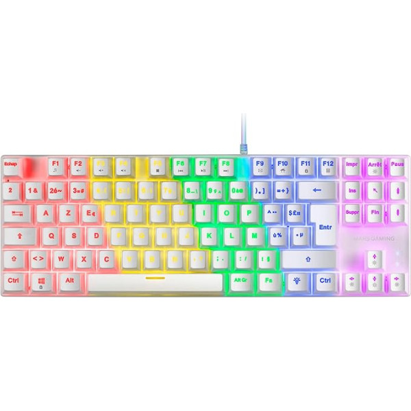 Mars Gaming MK80 White, Mehāniskā spēļu tastatūra TKL FRGB, Antighosting, Switch Mechanical red, franču valoda