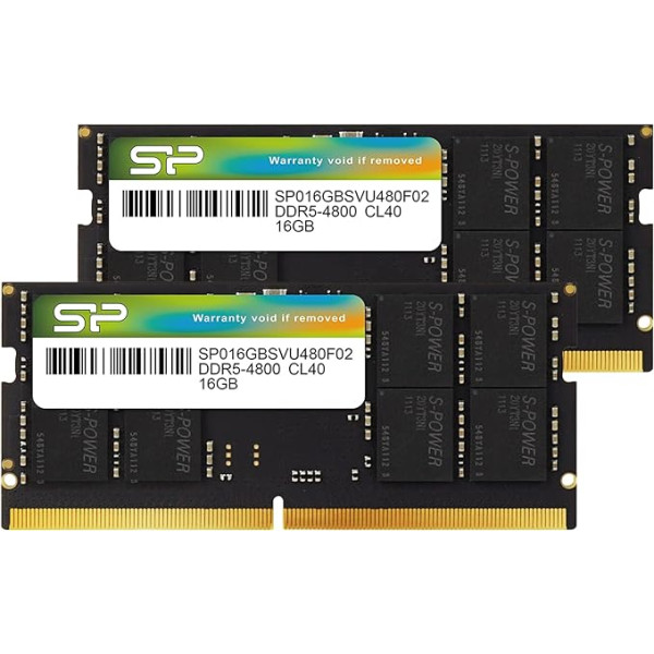 Silicon Power DDR5 32GB (16GB x 2) 4800MHz (PC5-38400) 262-pin CL40 1.1V SODIMM operatīvā atmiņa portatīvajiem datoriem SP032GBSVU480F22