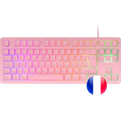 Mars Gaming MK023, spēļu TKL tastatūra, hibrīda H-Mech tehnoloģija, FRGB Rainbow Lighting, Anti-Ghosting, universāla saderība, rozā, franču valoda