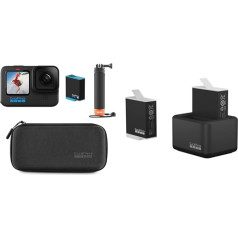 GoPro HERO10 Black komplekts - ietver HERO10 Black kameru, manipulatoru un dubulto akumulatoru lādētāju + 2 Enduro akumulatorus (HERO11 Black/HERO10 Black/HERO9 Black) - oficiālais aksesuārs, ADDBD-211-EU