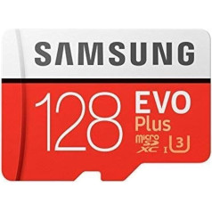 Samsung, MB-MC128GA/EU EVO Plus, Mikro-SD-Karte, 128 GB, UHS-I, Klasse U3, UHS-I, līdz 100 MB/s ātrums, 90 MB/s ātrums, iekļauts SD adapteris.