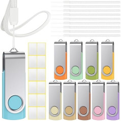 USB Sticks 16GB USB 3.0 Memory Stick Pack of 10 Uflatek Memory Stick Morandi Mixed Colour Flash Drive Rotate USB Flash Drive Colourful Thumb Drive External Data Stick with Blank Sticker Lanyard