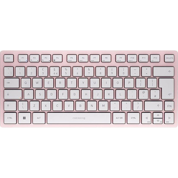 CHERRY KW 7100 MINI BT Kompakta daudzierīču tastatūra ar 3 Bluetooth kanāliem Lielbritānijas izkārtojums (QWERTY) Plakans dizains ar somiņu Cherry Blossom