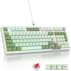 SOLIDEE vadu 95 % mehāniskā spēļu tastatūra, karsti maināma mehāniskā tastatūra, blīvējuma struktūra, RGB apgaismojums, 98 taustiņi, mehāniskā tastatūra ar rotējošo pogu, NKRO tastatūra (98 Matcha)