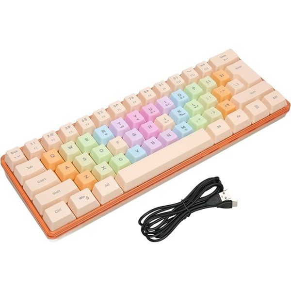 Gugxiom vadu 60 % mehāniskā spēļu tastatūra, 61 taustiņš, 60 % tastatūra ar 9 RGB režīmiem un 8 melnbaltiem režīmiem, pārnēsājama mehāniskā spēļu tastatūra FPS spēlētāju birojam (aprikožu)