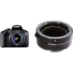 Canon EOS 2000D spoguļkameras ar objektīvu EF-S 18-55 F3.5-5.6 III (24,1 MP, DIGIC 4+, 7,5 cm (3,0 collu) LCD, displejs, Full HD, WiFi, APS-C CMOS sensors), melns un objektīvs EXT. EF-25 II