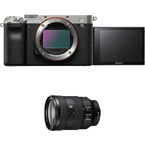 Sony Alpha 7C bezspoguļa bezspoguļa E-Mount pilna kadra digitālā kamera ILCE-7C (24,2 MP, 7,5 cm (3 collu) skārienjūtīgais displejs, reāllaika AF) Korpuss - sudraba/melns + objektīvs 24-105 mm f4