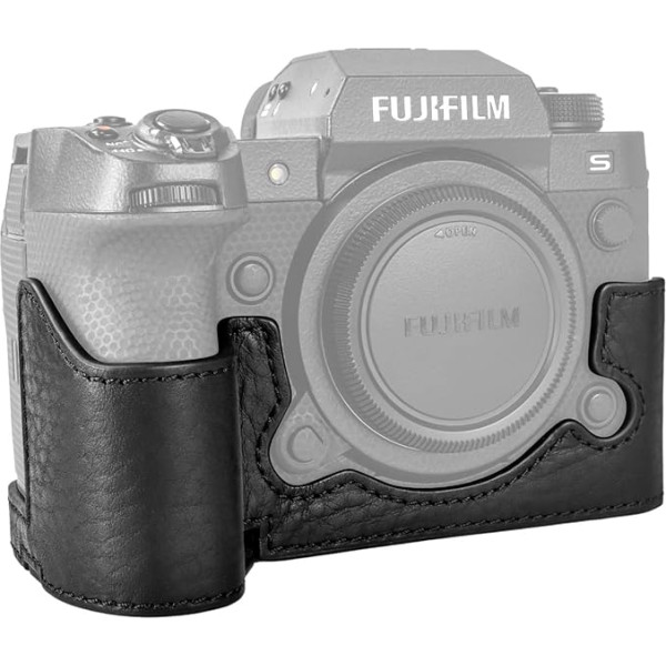 Fuji XH2S/X-H2S Case, MUZIRI KINOKOO Leather Bottom Compatible with Fujifilm XH2S/X-H2S Camera Half Body Protective Case, melns, dabīgā āda