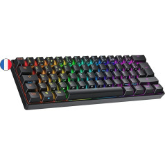 Ranked N60 Nova mehāniskā 60 procentu tastatūra, Hotswap spēļu tastatūra, 62 programmējami taustiņi ar RGB apgaismojumu, PC/Mac Gamer, AZERTY franču (melna, Gateron Pro Yellow)