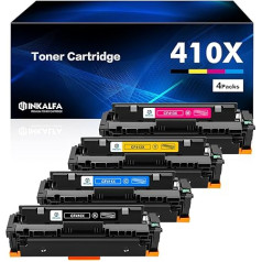 inkalfa 410X 410A CF410X Suderinamas su HP 410X 410A CF410A Multipack Color Laserjet Pro MFP M477fdw Toneris M477fdn M477dw M477fdnw M477dw M477fnw M452dn M377dw M452dw M452nw (juodas žydras geltonas purpurinis Aa, 4 pakuotės )