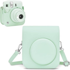 Rieibi Fuji Instax Mini 12 kameras futrālis - PU ādas futrālis Fujifilm Instax Mini 12 momentkamerai - noņemams futrālis ar regulējamu plecu siksnu, zaļš, aizdares aizdare