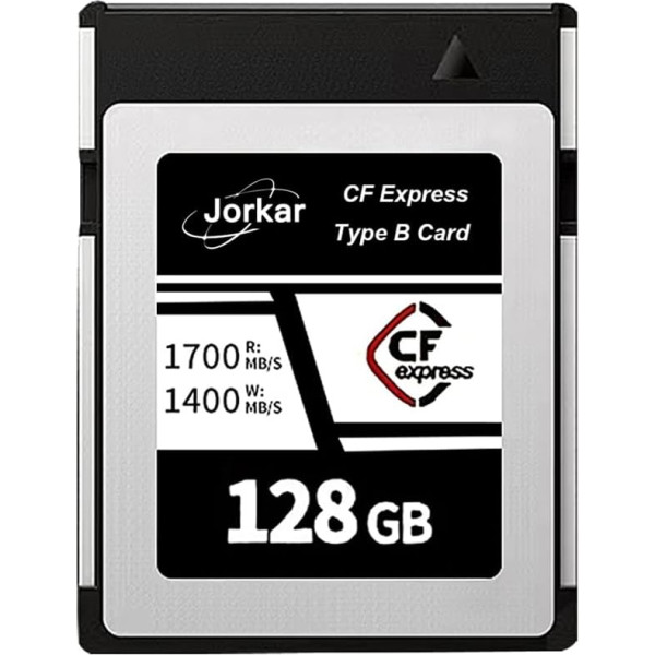 Jorkar CFexpress 128GB B tipa atmiņas karte ar lielu ātrumu līdz 1700MB/s RAW 8K 4K foto un video kamerām Nikon Z6/Z7/Z8/D6, Canon EOS-1DXMark III/EOS-R5, Panasonic S1/S1R, DJI Ronin 4D