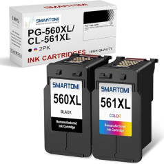 SMARTOMI atkārtoti ražotas PG-560XL CL-561XL printeru kasetnes, kas saderīgas ar Canon 560 561 XL kasetnēm priekš Canon Pixma TS5350 TS5351 TS5352 TS5353 TS 5350 TS 5351 TS 5352 TS 5353 (1 x melna, 1 x melna, 1 x melna)