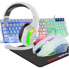 Vadu spēļu tastatūra 104 taustiņi 3D Stereo 3D spēļu austiņu komplekts ar Multi-RGB apgaismojumu Ergonomisks regulējams mikrofons 2400DPI Liels peles paliktnis Ūdensizturīgs datoram