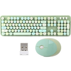 VBESTLIFE bezvadu tastatūra, unikāls dizains, mehāniskā tastatūra, retro dizains, 104 taustiņi, tastatūras un peles komplekts, simpātiska tastatūra, birojam/mājām, datoram (zaļa)