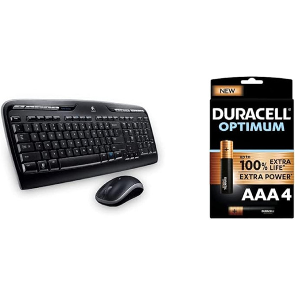 Logitech MK330 bezvadu tastatūras un peles komplekts, 2,4 GHz savienojums, izmantojot Unifying USB uztvērēju + Duracell Optimum AAA mikro sārmu baterijas