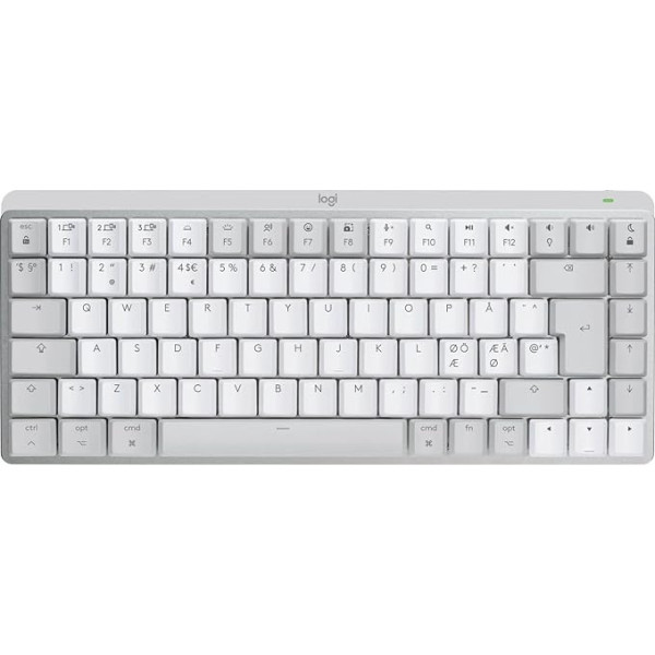 Logitech MX Mechanical Mini priekš Mac, bezvadu tastatūra ar apgaismojumu, plakaniem taustiņiem, taktiliem klusiem taustiņiem, fona apgaismojumu, Bluetooth, USB-C, Apple, iPad, skandināvu QWERTY - bāli pelēka