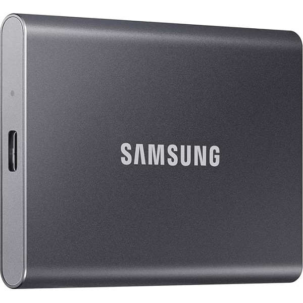 SAMSUNG T7 Portable SSD, 2TB ārējais cietvielu disks, ātrums līdz 1050MB/s, USB 3.2 Gen 2, uzticama datu glabāšana spēlēm, studentiem, profesionāļiem, MU-PC2T0T/AM, pelēks