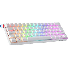 Geeky GK61 60% | Mehāniskā spēļu tastatūra | 62 taustiņi ar daudzkrāsu RGB LED fona apgaismojumu datoriem/Mac datorspēlētājiem | ISO FR AZERTY franču valodā (balta, mehāniska, sudraba krāsā)