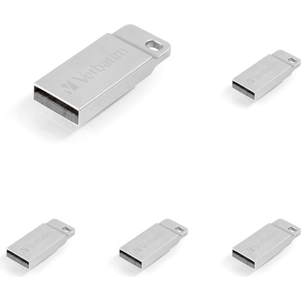 Verbatim Executive Metal 32GB USB 2.0 zibatmiņas diskdziņš Memory Stick klēpjdatoram portatīvajam datoram Ultrabook TV Auto Stereo USB 2.0 zibatmiņas datu nesējs ar atslēgu piekariņu sudraba krāsā (5 gab.)