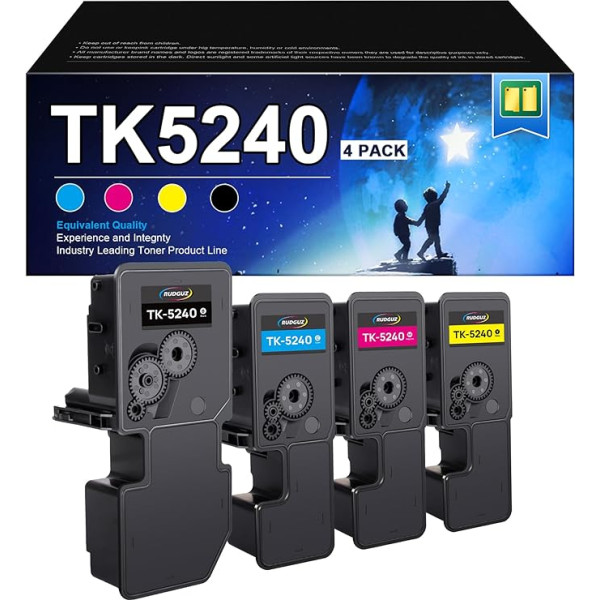 RUDGUZ TK-5240 TK5240 suderinamas su Kyocera TK-5240K TK5240K TK-5240K TK-5240C TK-5240M TK-5240Y TK-5240Y TK5240Y, skirtas Kyocera Ecosys M5526cdw M5526cdw M5526cdn P5026cdw P5026cdw P5026cdw P5026cdw cdn (juoda, žydra, purpurinė, geltona, pakuotė