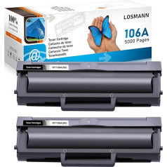 LOSMANN 106A XXL tonerio kasetės (5000 puslapių), suderinamos su HP 106A W1106A, skirtos HP Laser 107a 107r 107w MFP 135a 135r 135w 135w 135wg MFP 137fnw su lustu (5x talpa, 2 juodos spalvos)