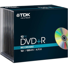 DVD+R 16x 4,7 GB (10 gab.), plānā Jewel Case korpusā