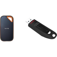 SanDisk Extreme PRO Portable SSD ārējais SSD 2TB un Ultra USB 3.0 zibatmiņas disks 128GB (SecureAccess programmatūra, paroles aizsardzība, pārraides ātrums līdz 130MB/s), melns