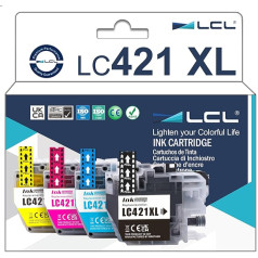 LCL LC421XL LC421 spausdintuvo kasetės suderinamos su Brother LC421 LC421XL LC-421VAL, skirtos Brother DCP-J1050DW, DCP-J1140DW, MFC-J1010DW, LC421XL Multipack (LC421XL juoda, žydra, purpurinė, geltona, pakuotė