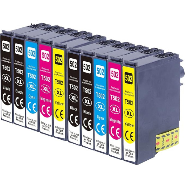 OBV 10x suderinamos rašalo kasetės, skirtos pakeisti Epson 502XL Expression Home XP-5100 XP-5105 XP-5105 XP-5150 XP-5155 WorkForce WF-2860DWF WF-2865DWF WF-2865DWF WF-2880DWF