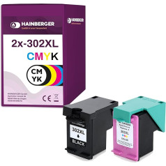 Hainberger 1x tintes kasetņu komplekts, kas saderīgs ar 302XL BK un krāsu kasetni HP Deskjet 1110 2130 2134 3632 HP Envy 4520 4522 4527 4528 HP OfficeJet 3830 3832 3835 4650 4658 5220 5220 5220 5 230 5 232 cm