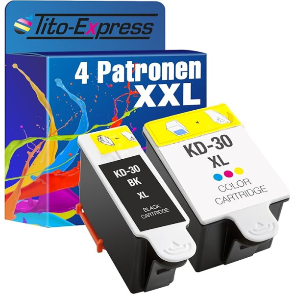 Tito-Express Platinum sērijas 4 kasetnes XXL, saderīgas ar Kodak 30 XL | Kodak ESP 1.2 ESP 3.2 ESP C110 ESP C115 ESP C310 ESP C315 ESP C330 ESP C330 ESP C360