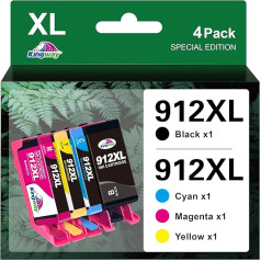 KINGWAY 912XL daugiapakopės rašalo kasetės, skirtos HP 912XL daugiapakopės rašalo kasetės, skirtos HP OfficeJet 8010 8012 8014 8015 8017 HP OfficeJet Pro 8022 8023 8024 8025 (1 juoda, 1 žydra, 1 purpurinė, 1 geltona)