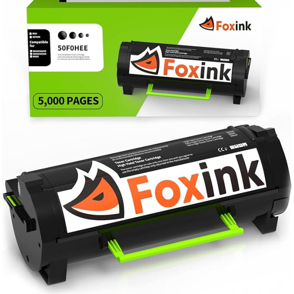 FOXINK restauruota 502H 50F0HA0 tonerio kasetė, skirta Lexmark MS310 MS310dn MS312dn MS315dn MS410 MS410dn MS415dn MS510dn MS610 MS610dn MS610dn lazeriniam spausdintuvui, didelis našumas - 5 000 puslapių