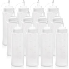 Bekith Pack of 12 500 ml Squeeze Bottles Squeeze Condiment Bottles Plastic Empty Spray Bottle with Screw Cap and Measurement for Sauces Ketchup