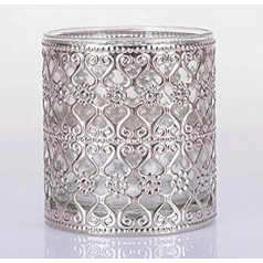 Tea Light Holder Silver Glass Votive Holder Premium Hollow Tealight Holder with Luxury Vintage Aulic Design (Silver Glass, Large)