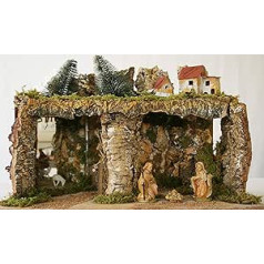 euroMarken Natalizio Empty Nativity Scene, Forest House and Moss with Lights, 58 x 34 x 37 cm, 58 x 34 x 37 cm, Multi-Coloured