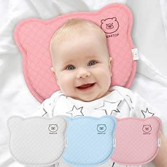 BEARPROTECT Baby Pillow Against Flat Head, Orthopaedic Positioning Pillow, Memory Foam, Baby Gift, 2 Covers, Pushchair