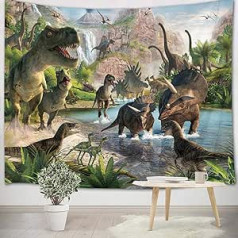 LB Dinozauru Gobelēns Dzīvnieki Sienas Dvielis Upe Kalni Pie sienas Zaļš meža Gobelēns viesistabai Guļamistabas kopmītnes sienas apdare 200 x 150 cm