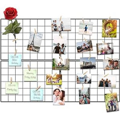 Vencipo Iron Grid of Photo Wall Decoration, Wall Grid Shelf for Picture Frames Collages, Metal Hanging Photo Frame Organiser with 12 Mini Clothes Pegs (Black, 80 x 60 cm)