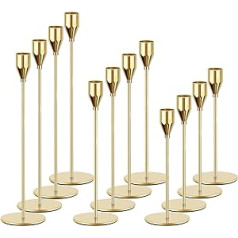 ToyaJeco Set of 12 Metal Candle Holders for Cone Candles, Decorative Tapered Candle Stick Holder for Wedding Dinning Party Anniversary Table Centrepiece (Gold)