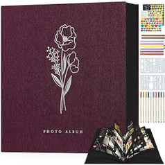 Lanpn DIY Photo Book 80 Black Pages, Linen DIY Scrapbook Album with 10 Metal Pens as a Gift for Wedding Anniversary, Christmas, Birthday Friends and Family (Purple, 31 x 33.5 cm)