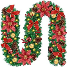 Christmas Garland with Lighting, 270 cm, 50 LEDs, Warm White, Christmas Garland, Fir Garland, Artificial Christmas Decoration Garland for Interior Decoration, Fireplaces, Stairs, Wall, Door