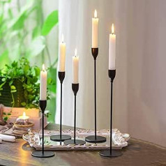 Candle Holder Black Set of 5 Metal Candle Holders Candle Stand for Candlelight Dinner Anniversary Wedding Party Decoration, Vintage Taper Candle Holder for Table Decoration